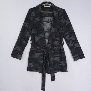 500 Maison Cinqcent Black & Grey Camo Lightweight Belted Trench Jacket Medium